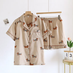 2025 New Summer Couple's Pajama Set 100% Cotton Gauze Cute Men's and Women's Short Sleeve Shorts Two Piece Set Home Clothes