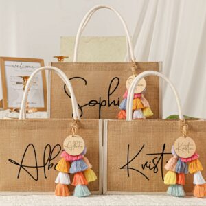 Personalized Bridesmaid Gift Bag with charm,Custom Burlap gift Bag,Beach tote bag,Bachelorette Party Bag, Bridesmaid Proposal Gift,Beach Bag