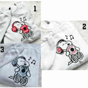 Snoopy Custom Singer/Band And Song Embroidery Sweatshirt, Snoopy Loves Music Embroidery Hoodie