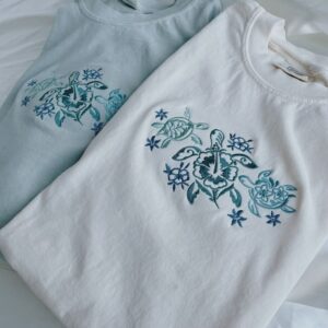 Tropical Turtles Embroidered Sweatshirt, Summer Beach Embroidered
