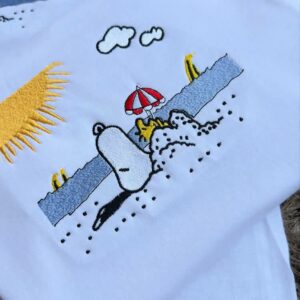 Embroidered Snoopy Beach, Summer Cute Dog Embroidered, Embroidered Sweater