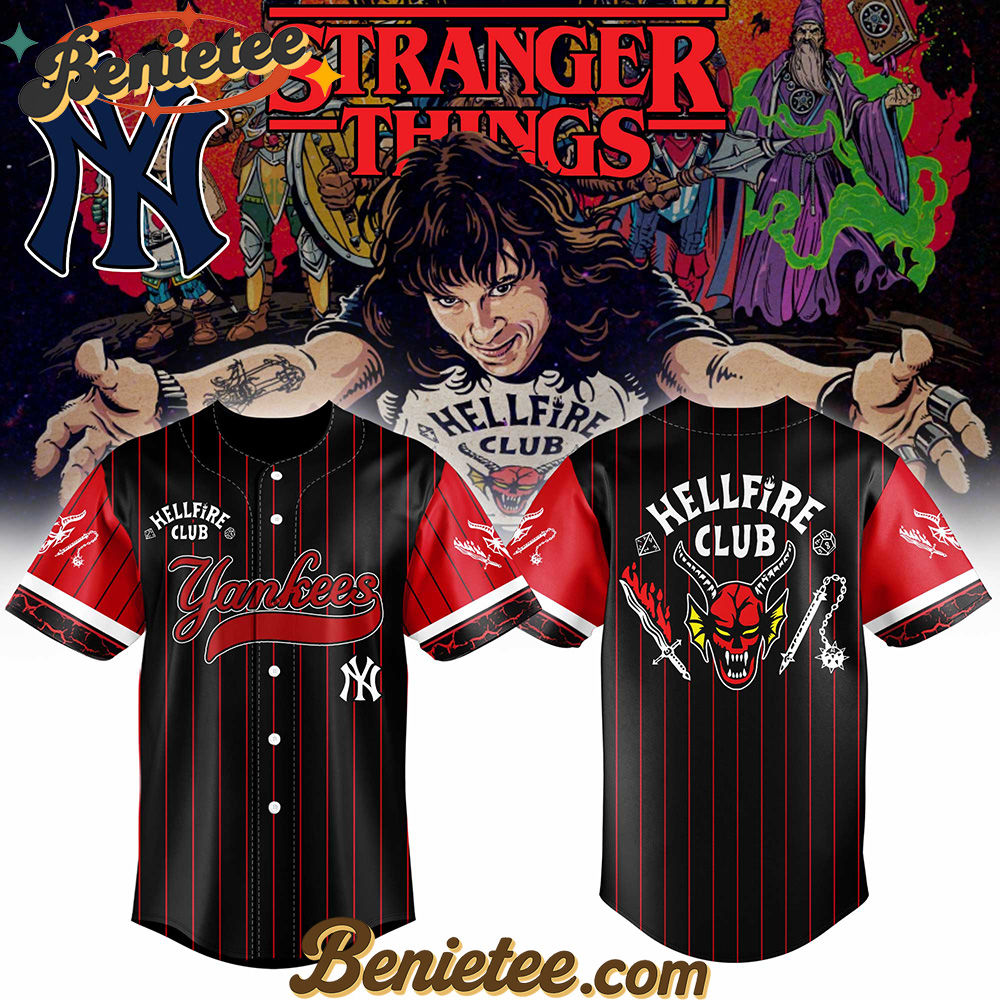 All Team MLB New York Yankees x Hellfire Club Redline Pinstripe Stranger Things Baseball Jersey All Team MLB New York Yankees x Hellfire Club Redline Pinstripe Stranger Things Baseball Jersey
