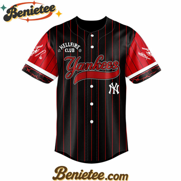 All Team MLB New York Yankees x Hellfire Club Redline Pinstripe Stranger Things Baseball Jersey