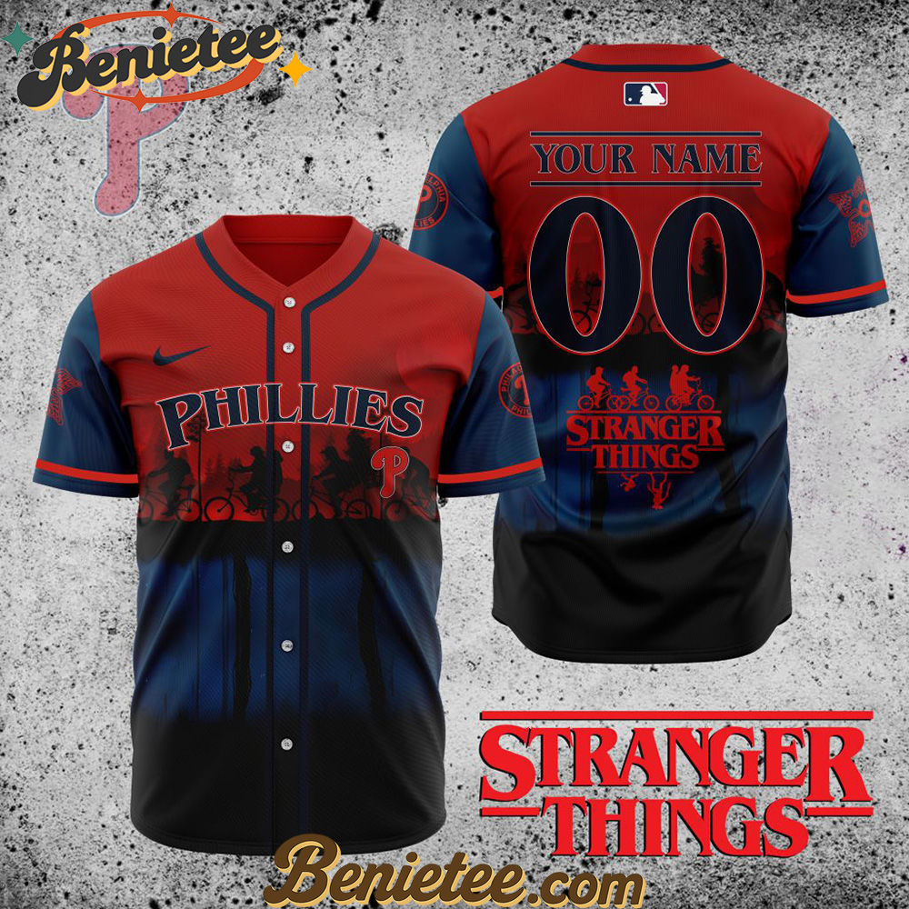 All Team MLB Philadelphia Phillies X Stranger Things Baseball Jersey All Team MLB Philadelphia Phillies X Stranger Things Baseball Jersey