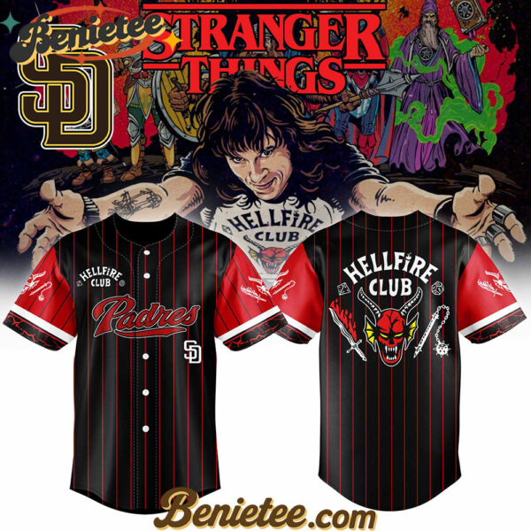 All Team MLB San Diego Padres x Hellfire Club Redline Pinstripe Stranger Things Baseball Jersey