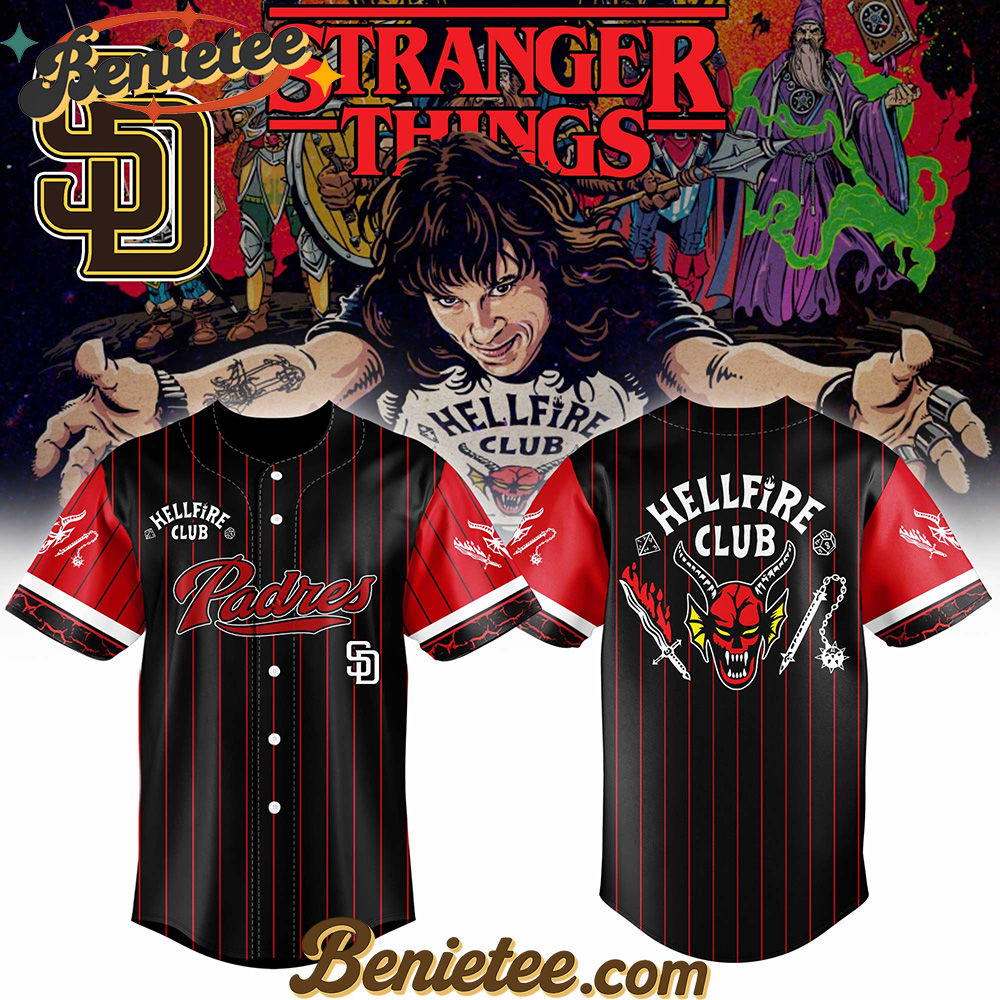 All Team MLB San Diego Padres x Hellfire Club Redline Pinstripe Stranger Things Baseball Jersey All Team MLB San Diego Padres x Hellfire Club Redline Pinstripe Stranger Things Baseball Jersey