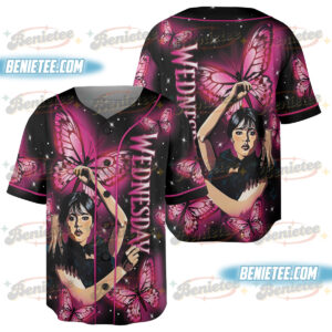 Wednesday Addams 2 3D Pink Print Baseball Jersey, Funny Jersey Halloween Movie