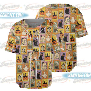 Halloween Baseball Jersey, Halloween Cute Ghost Pumpkin Cat Jersey