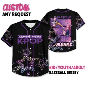 Personalized Demon Hunters Huntrix Baseball Jersey Kpop Anime Streetwear Shirt, K-Pop Demon Hunter Cosplay Jersey