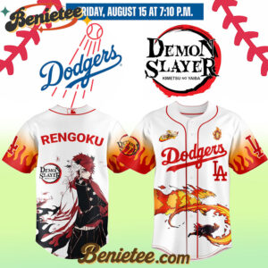 All Team MLB Los Angeles Dodgers x Demon Slayer Rengoku Kyōjurō Baseball Jersey 2025