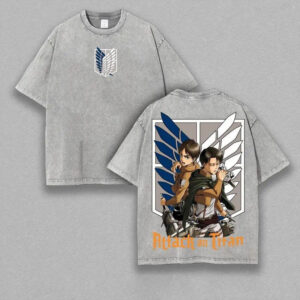 Attack On Titan Anime Unisex Tee Acid Wash Shirt Graphic Tee Casual Menswear Soft Top, AOT Streetwear Style Tee