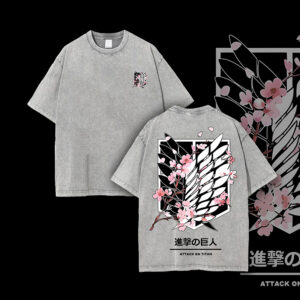 Attack On Titan Anime Unisex Tee Wings Of Freedom AOT Shirts - Eren Acid Wash Shirt Graphic Tee Casual Menswear Soft Top Sweater, Hoodie AOT