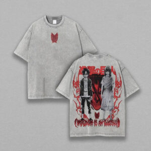 Attack on Titan Anime Shirt Double-Sided Washed Manga Top Viral Anime Streetwear Unisex Heavyweight Otaku Tee for Him