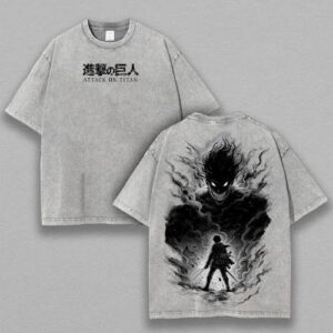 Eren Yeager Atack On Titan Tee Unisex Oversize Anime Manga Washed Heavyweight Cotton T-shirt, Gift For Anime Fan, AOT Anime Lover