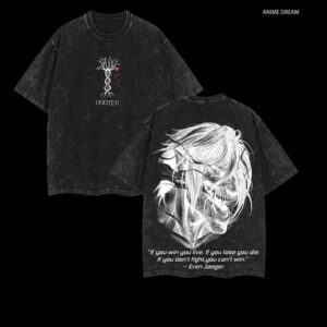 Eren Yeager Attack On Titan T-Shirt - Vintage Anime Graphic Tee with Survey Corps Design, Unisex Washed Cotton Manga Shirt, Perfect Gift for AOT Fans