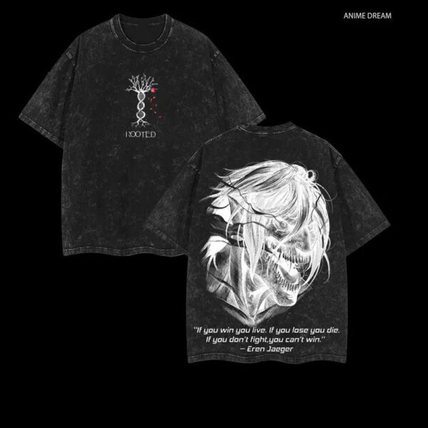 Eren Yeager Attack On Titan T-Shirt - Vintage Anime Graphic Tee with Survey Corps Design, Unisex Washed Cotton Manga Shirt, Perfect Gift for AOT Fans