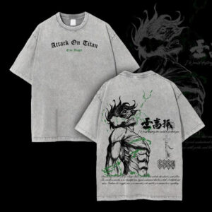 Eren Yeager Attack on Titan T-Shirt, Anime Graphic Tee Oversized Acid Washed Cotton Shirt, Anime Streetwear Casual Menswear, Anime Merch Gift for Anime Fans
