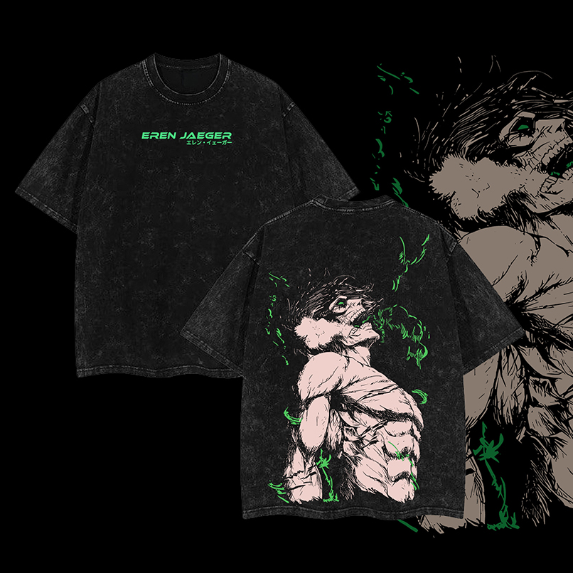 Eren Yeager Oversized Tee - Attack on Titan Anime Graphic Shirt Acid Washed Heavyweight Cotton Soft Tee, Anime Streetwear, Eren Shirts Gift for AOT Fans Eren Yeager Oversized Tee - Attack on Titan Anime Graphic Shirt Acid Washed Heavyweight Cotton Soft Tee, Anime Streetwear, Eren Shirts Gift for AOT Fans