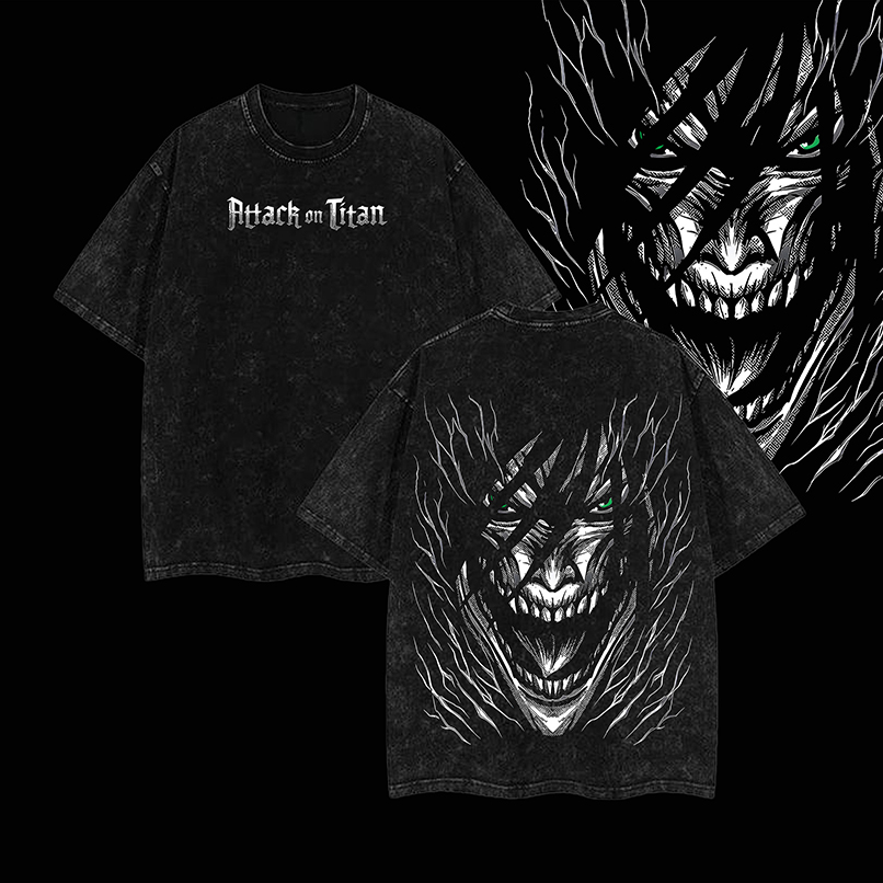 Eren Yeager Titan Form Tee - Washed Oversized Anime Shirt, Attack on Titan Graphic, Unisex Streetwear, AOT Fan Merch, Anime Gift, Manga-Inspired Fashion Eren Yeager Titan Form Tee - Washed Oversized Anime Shirt, Attack on Titan Graphic, Unisex Streetwear, AOT Fan Merch, Anime Gift, Manga-Inspired Fashion