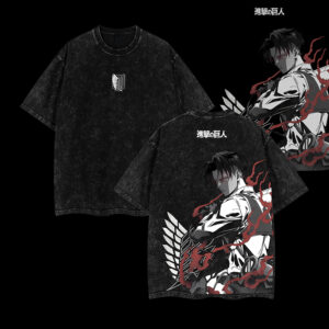 Levi Ackerman Anime Tshirt V - Retro Vintage Washed Heavyweight Cotton Tee, Attack on Titan Merch, Anime Lover Gift, Casual Streetwear, Manga Fans Clothing, Crewneck Style, Soft Tops , Anime Gift For Boys