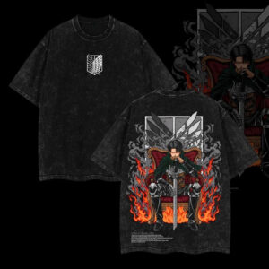 Levi Ackerman Vintage Washed Tee, Attack on Titan Shirt, Anime Streetwear, Oversized Graphic Top, AOT Manga Merch
