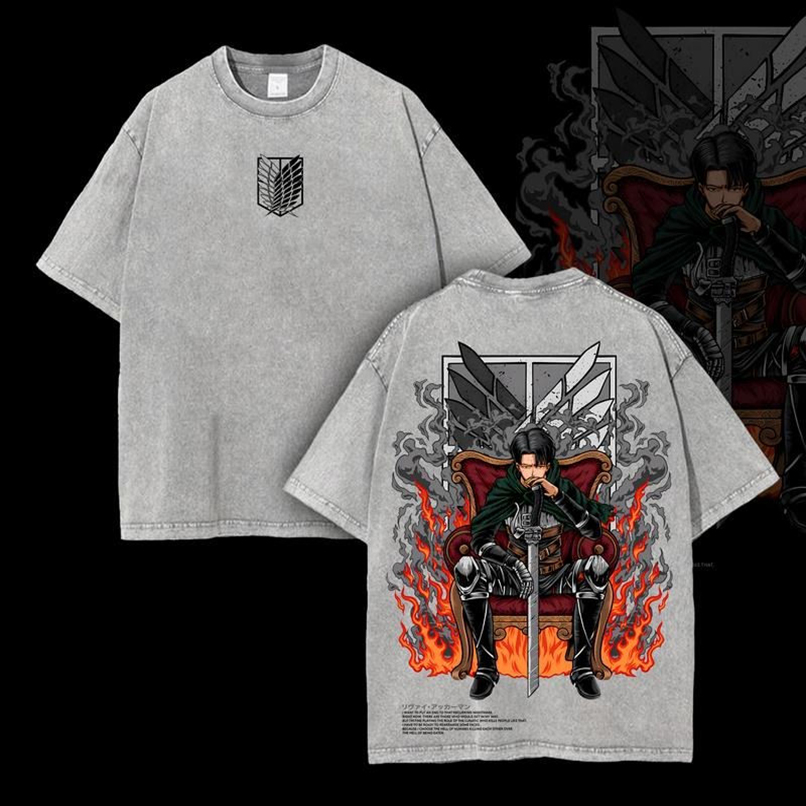 Levi Ackerman Vintage Washed Tee, Attack on Titan Shirt, Anime Streetwear, Oversized Graphic Top, AOT Manga Merch Levi Ackerman Vintage Washed Tee, Attack on Titan Shirt, Anime Streetwear, Oversized Graphic Top, AOT Manga Merch