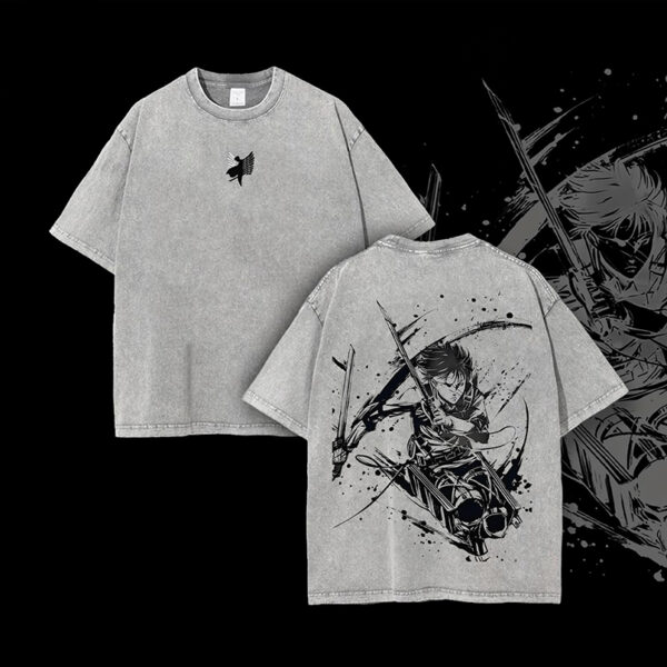 Levi Ackerman x Attack On Titan Tshirt, Anime Double Printed Vintage Oversized Washed Tee, Oversize Anime Manga, Gift For Anime Fan, Anime Lover, Anime Merch v1