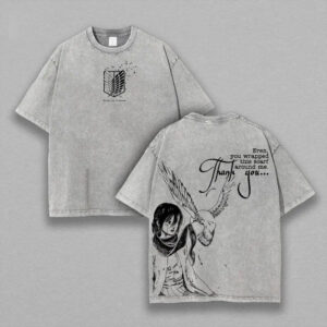Mikasa Ackerman Attack on Titan T-Shirt, Anime Graphic Tee Oversized Acid Washed Cotton Shirt, Anime Streetwear Casual Menswear, Anime Merch Gift for Anime Fans