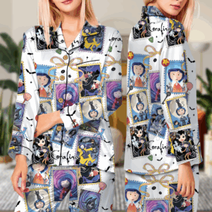 Cute Horror Movie Fan Pajamas Set Long, Coquette Bow Movie Eyes Tee, Halloween Coquette Pajamas, Fantasy Movie Shirt, Halloween Season Outfit