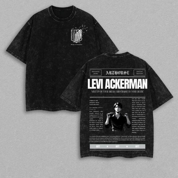 Retro Heavy Limited Attack Levi Ackerman - On Titan - AOT Anime Double Printed Vintage Washed Tee Unisex Anime Manga Cotton T-shirt, Gift For Anime Fan, Anime Lover, Manga Lover