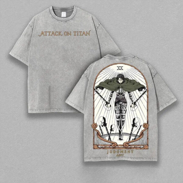 Retro Heavy Limited Levi Ackerman x Attack On Titan Ver.2 Anime Double Printed Vintage Washed Tee Unisex Oversize Anime Manga Washed Heavyweight Cotton T-shirt , Gift For Anime Fan Levi