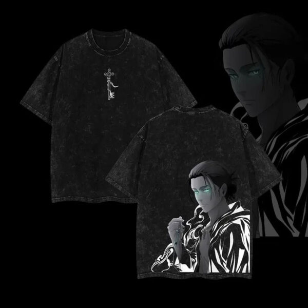 Retro Vintage Limited Eren Yeager Ver.2 - Attack on Titan Vintage Washed Oversize Anime Tee Anime Double Printed Lightweight Acid Washed Tee shirts men Menswear Top