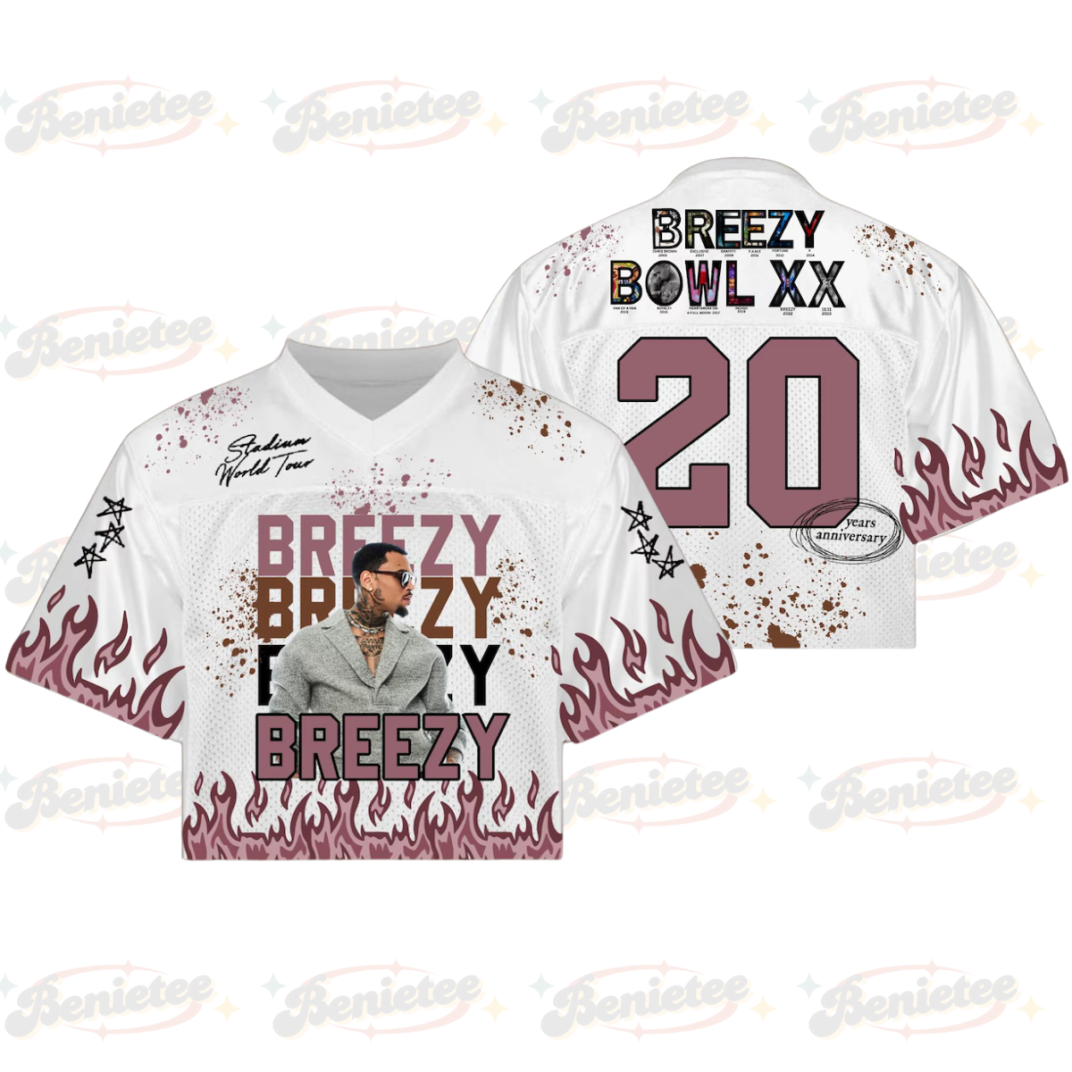 Custom Chris Brown Croptop Mesh Football, Breezy Bowl Tour 2025 Croptop Mesh Football