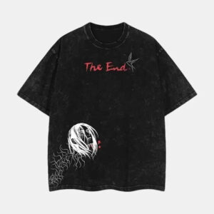 The End Eren Yeager T-Shirt Attack on Titan Anime Graphic Tee Final Season Oversized Acid Washed Cotton Shirt Anime Streetwear Casual Menswear Anime Merch Gift for Anime Fans AOT Lover