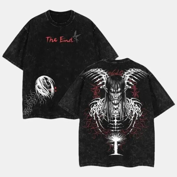 The End Eren Yeager T-Shirt Attack on Titan Anime Graphic Tee Final Season Oversized Acid Washed Cotton Shirt Anime Streetwear Casual Menswear Anime Merch Gift for Anime Fans AOT Lover