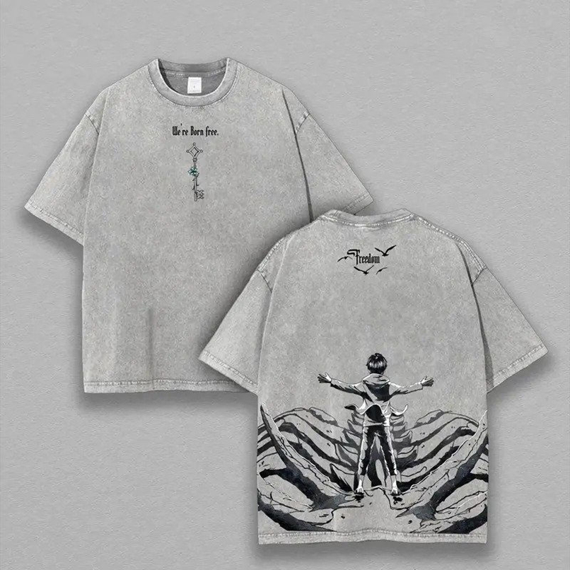 The Key to Freedom - Attack on Titan Vintage Washed Oversize Anime Tee Anime Double Printed Lightweight Acid Washed Tee shirts men Menswear Top The Key to Freedom - Attack on Titan Vintage Washed Oversize Anime Tee Anime Double Printed Lightweight Acid Washed Tee shirts men Menswear Top