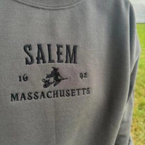 Embroidered Salem Witch Massachusetts Sweatshirt, Halloween Autumn Witchy Embroidered Sweatshirt