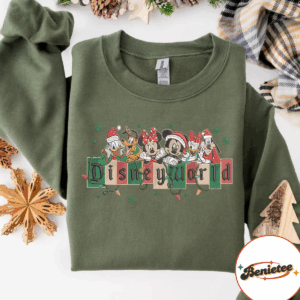 Embroidered Mickey & friends Disney World Christmas sweatshirt Tshirt, Mickey Christmas embroidery shirt