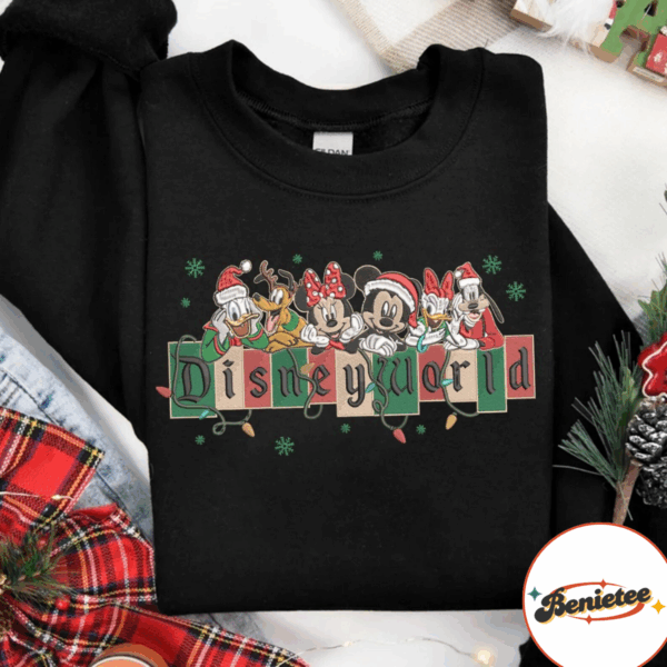 Embroidered Mickey & friends Disney World Christmas sweatshirt Tshirt, Mickey Christmas embroidery shirt