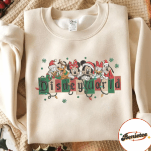 Embroidered Mickey & friends Disney World Christmas sweatshirt Tshirt, Mickey Christmas embroidery shirt