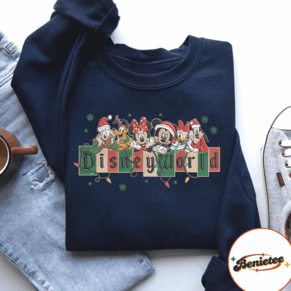 Embroidered Mickey & friends Disney World Christmas sweatshirt Tshirt, Mickey Christmas embroidery shirt