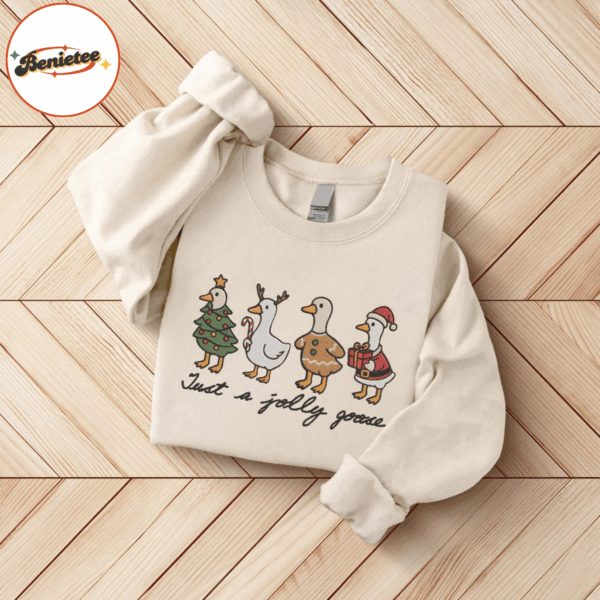 Just A Jolly Goose Embroidered Shirt, Christmas Goose Shirt, Duck Christmas Shirt, Funny Xmas Sweatshirt