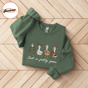 Just A Jolly Goose Embroidered Shirt, Christmas Goose Shirt, Duck Christmas Shirt, Funny Xmas Sweatshirt