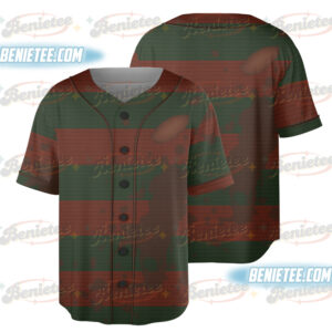 Freddy Krueger Full Over Print Baseball Jersey, Freddy Krueger Halloween Costume Shirt, Nightmare on Elm Street, Halloween Horror Character