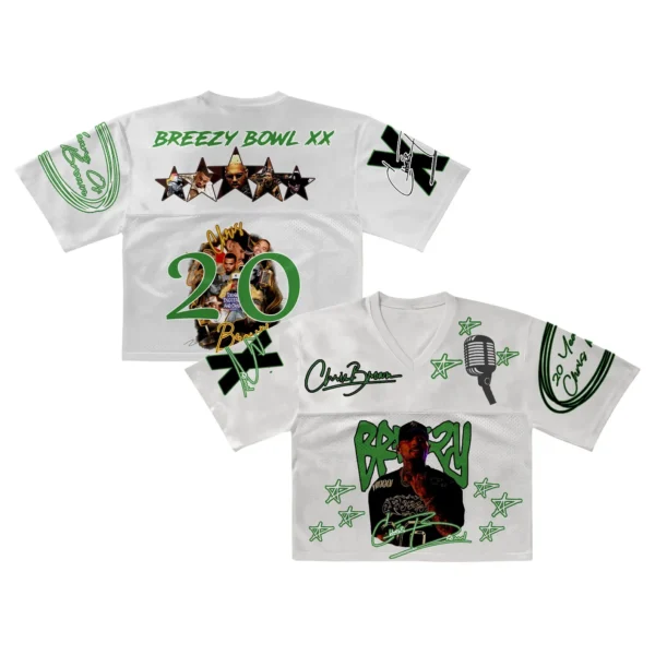 Custom Number Chris Brown World Tour Croptop Mesh Football, Concert 2025 Breezy Bowl XX Croptop Mesh Football