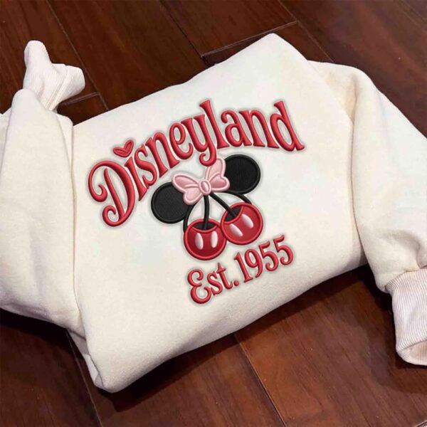 Disneyland Est 1955 Coquette Mickey & Minnie Cherry Embroidered Sweatshirt