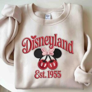 Disneyland Est 1955 Coquette Mickey & Minnie Cherry Embroidered Sweatshirt