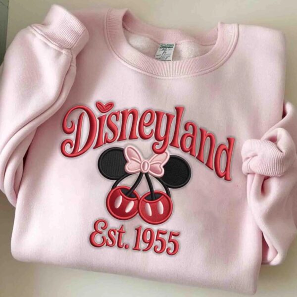 Disneyland Est 1955 Coquette Mickey & Minnie Cherry Embroidered Sweatshirt