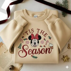 Embroidered Minnie Christmas Sweatshirt, Disney Tis the Season Sweater, Holiday Minnie Crewneck