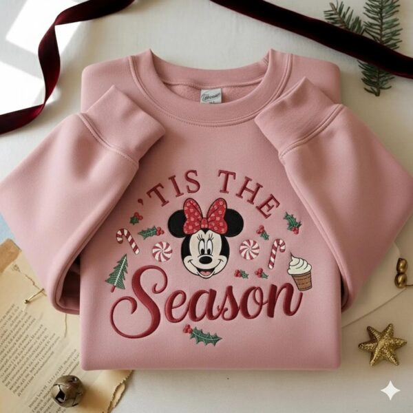 Embroidered Minnie Christmas Sweatshirt, Disney Tis the Season Sweater, Holiday Minnie Crewneck